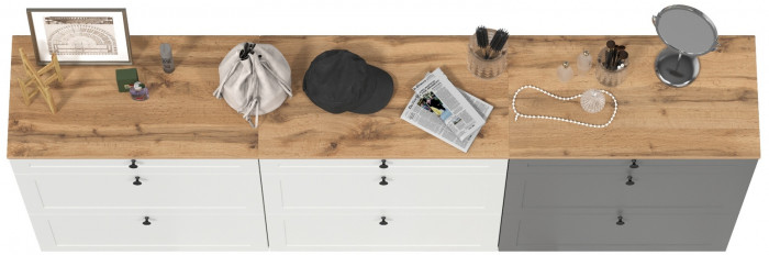 Остин 16.121 Тумба для обуви + 16.121 Тумба для обуви + 16.121 Тумба для обуви, цвет белый шагрень/дуб крафт золотой, ШхГхВ 240х41,6х99,3 см.