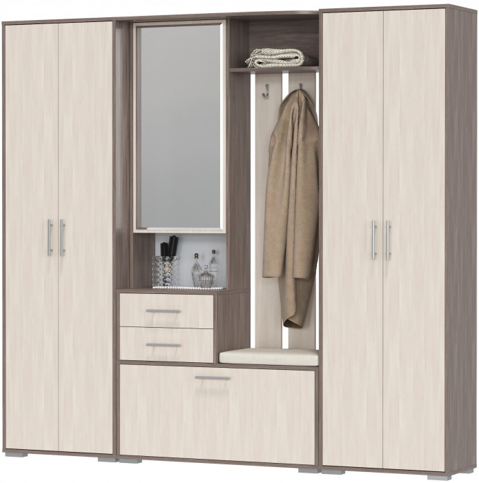 Прихожая Домино 4, цвет бодега тёмный/бодега светлый, ШхГхВ 220х36х202 см., универсальная сборка