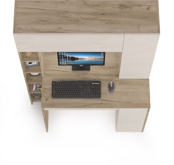 компьютерный стол Комфорт 12.71, дуб крафт серый/шёлковый камень