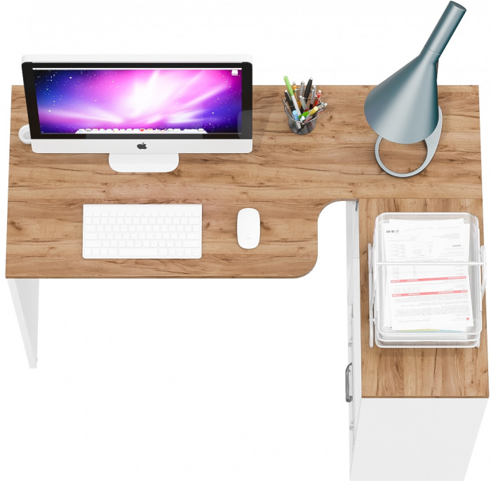 Лидер-8 Модуль письменный стол трансформер, белый шагрень/крафт золото