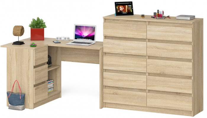 Мори Стол компьютерный МС-16 левый + Комод МК1200.10, цвет дуб сонома, ШхГхВ 244,8х84,9х115 см., выдвижные ящики слева, НЕ универсальная сборка