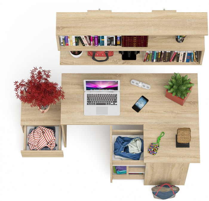 Мори Стол компьютерный МС-16 правый + Тумба ТМП400.1 + Полка 1200, цвет дуб сонома, ШхГхВ 164,8х84,9х209,6 см., НЕ универсальная сборка