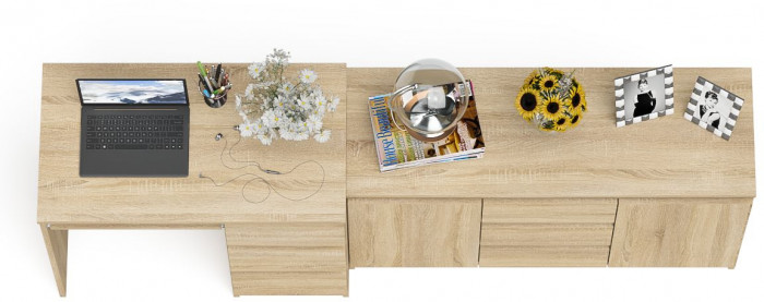 Мори Стол компьютерный МС-6 правый + Комод МК1200.3, цвет дуб сонома, ШхГхВ 210,4х50х76,6 см., выдвижные ящики справа, НЕ универсальная сборка