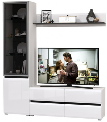 Сидней Комплектация № 048, корпус белый/чёрный/фасады МДФ белый глянец