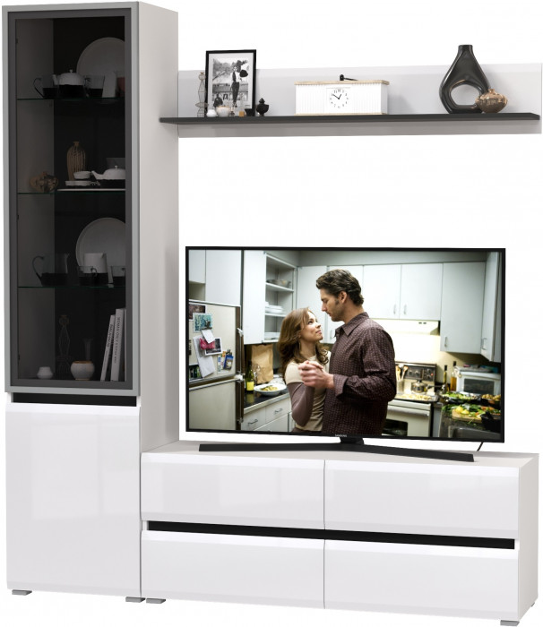 Сидней Комплектация № 048, корпус белый/чёрный/фасады МДФ белый глянец