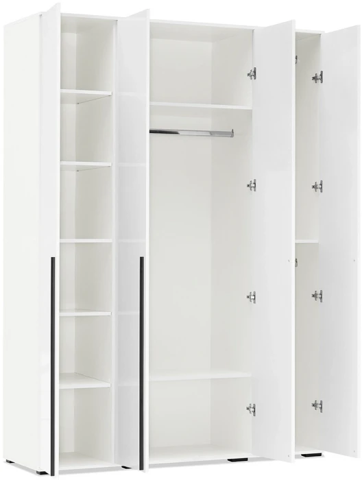 Норд Шкаф 4-х створчатый 1600 с 2-мя зеркалами, Белый глянец/Белый