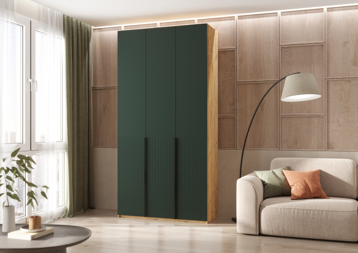 Марвэл Шкаф 3-х створчатый 1200, Браш Мени Грин, Дуб Крафт