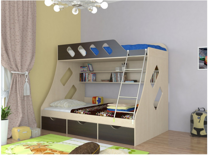 Дельта-20.01 Детская двухъярусная кровать с лестницей (Голубой, Ясень шимо светлый)