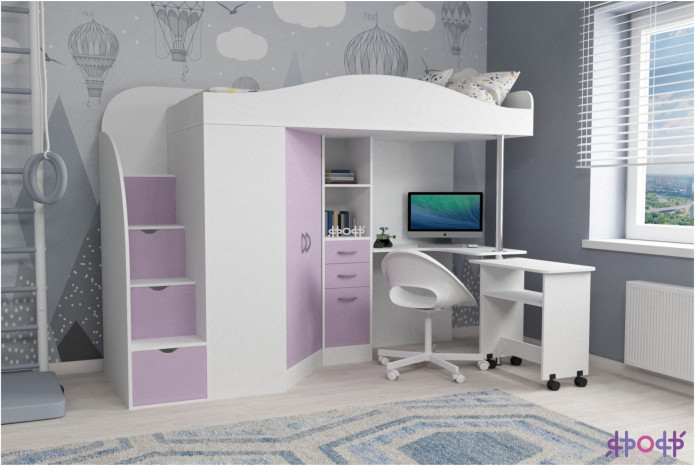 Кровать-чердак Юниор 4 (Дуб молочный/Винтерберг)