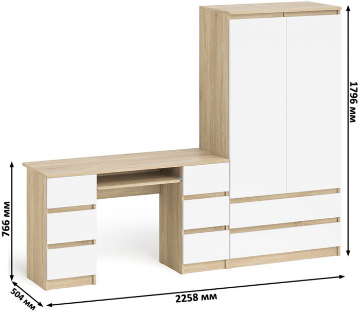 Мори Стол компьютерный МС-2 + Шкаф МШ900.1, цвет дуб сонома/белый, ШхГхВ 225,8х50,4х179,6 см., универсальная сборка