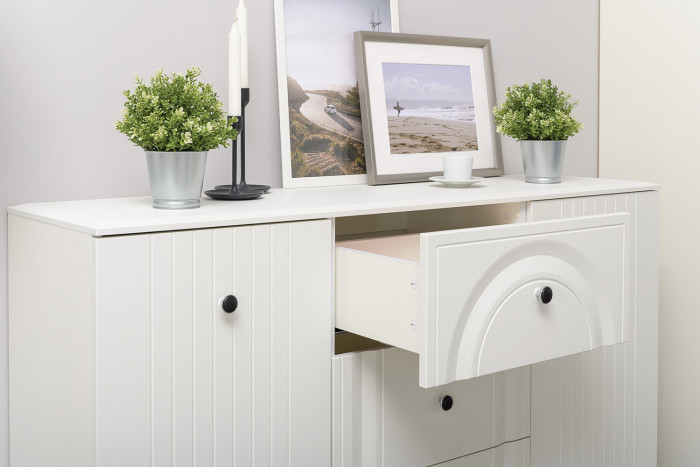 Валенсия Гостиная № 125, цвет ЛДСП белый шагрень/МДФ белый шагрень, ШхГхВ 405,4х38,4х225,2 см., универсальная сборка