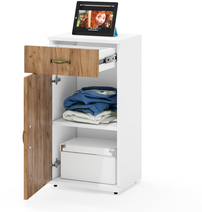 Лидер-8 Модуль Тумба МД 3.15, белый шагрень/крафт золото