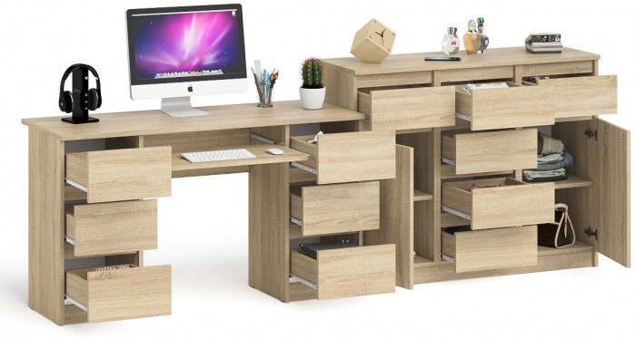 Мори компьютерный стол МС-2 + Комод МК1200.4, дуб сонома