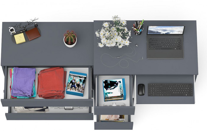 Мори компьютерный стол МС-6 левый + Комод МК800.1, графит