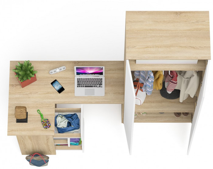 Мори Стол компьютерный МС-16 левый + Шкаф МШ800.1, цвет дуб сонома/белый, ШхГхВ 204,8х84,9х209,6 см., выдвижные ящики слева, НЕ универсальная сборка