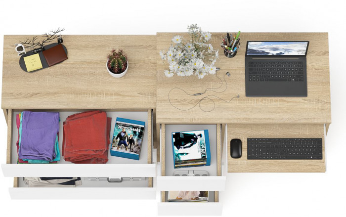 Мори Стол компьютерный МС-6 левый + Комод МК800.1, цвет дуб сонома/белый, ШхГхВ 170,4х50х76,6 см., выдвижные ящики слева, НЕ универсальная сборка