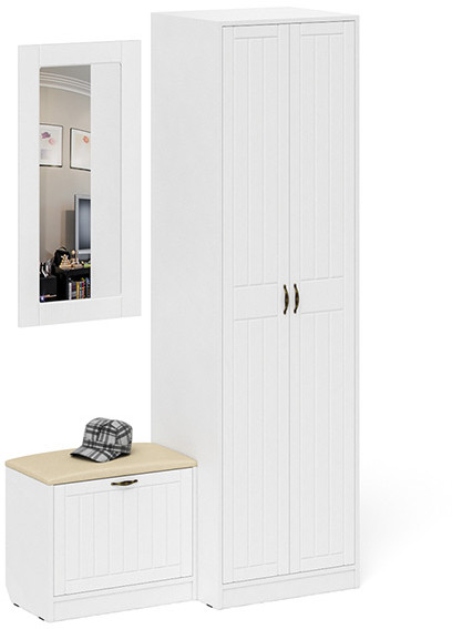 Прихожая П-6 Компоновка № 11, белая шагрень/фасады МДФ белое дерево фрезеровка прованс