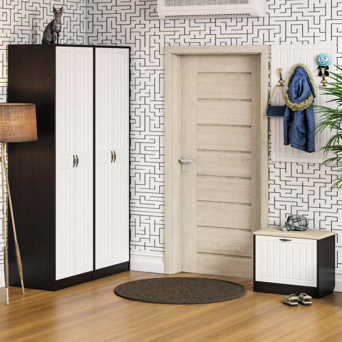 Прихожая П-6 Тумба + Вешалка, цвет венге/фасады МДФ белое дерево фрезеровка прованс, ШхГхВ 60х35х200 см.