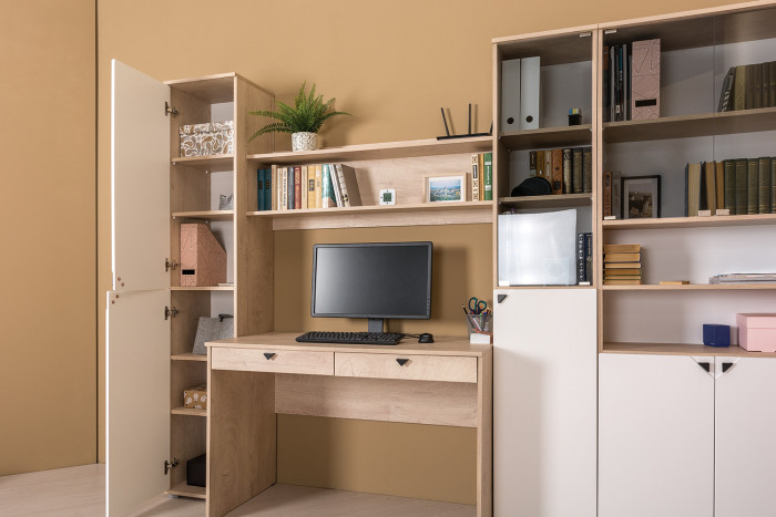 Бостон 13.154 Шкаф, дуб эндгрейн элегантный/фасады МДФ милк рикамо софт