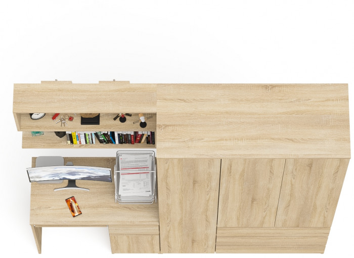 Мори компьютерный стол МС-1 правый + Шкаф МШ1200.1 + Полка 900, дуб сонома