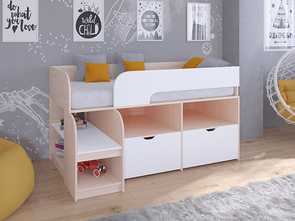 Кровать чердак Астра 9 V6 Дуб молочный/Белый