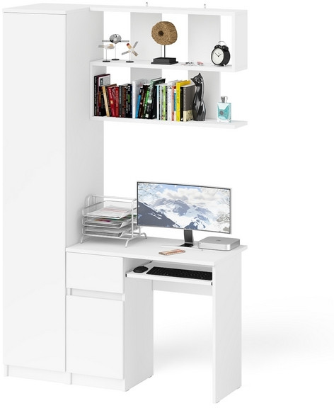 Мори Стол компьютерный МС-1 левый + Пенал МШ400.1 + Полка 900, цвет белый, ШхГхВ 130,4х50,4х209,6 см., НЕ универсальная сборка