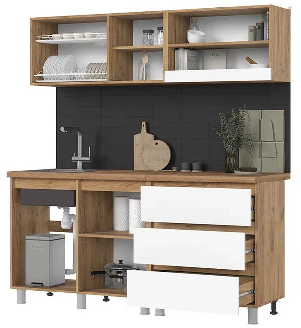 Кухня Хелен 1,7 м белый супермат,белый/дуб крафт золото