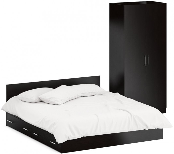 Кровать с ящиками 1800 + Шкаф 2-х створчатый Стандарт, венге