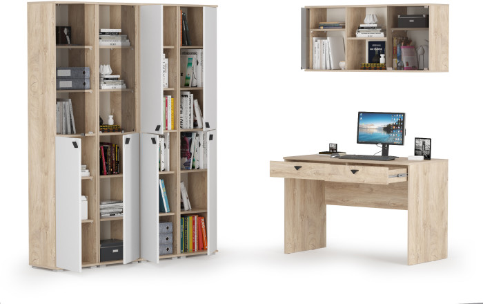 КР100 Бостон № 53, дуб эндгрейн элегантный/фасады МДФ милк рикамо софт, 12.69+10.51+13.154+13.154+13.155+13.155, ШхГхВ 269,6х57,2х194,4 см., ун. сб.