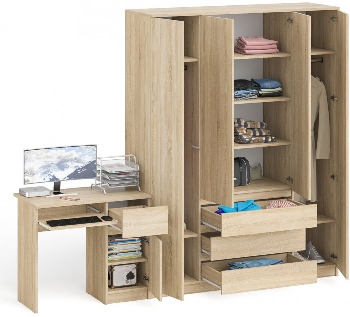 Мори компьютерный стол МС-1 правый + Шкаф МШ1600.1, дуб сонома