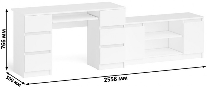 Мори компьютерный стол МС-2 + Тумба МТВ1200.1, белый