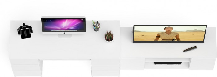 Мори Стол компьютерный МС-2 + Тумба МТВ1200.1, цвет белый, ШхГхВ 255,8х50х76,6 см., универсальная сборка