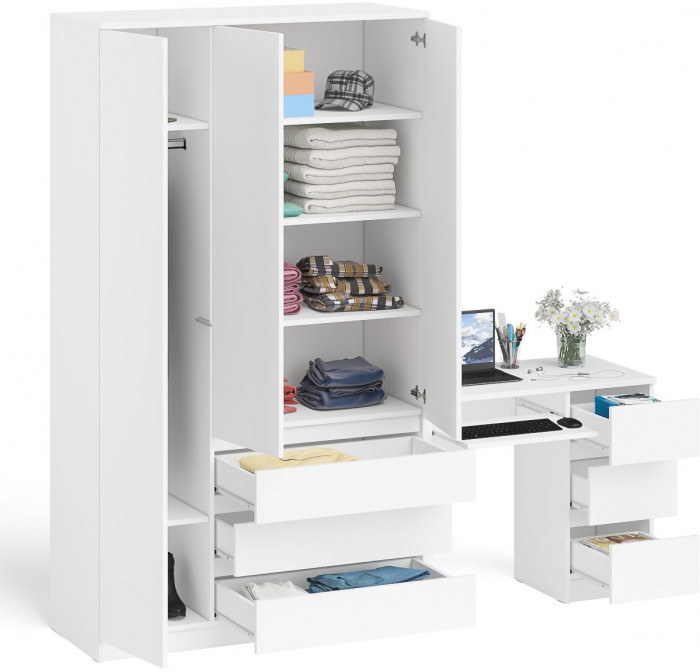 Мори Стол компьютерный МС-6 правый + Шкаф МШ1200.1, цвет белый, ШхГхВ 210,4х50,4х209,6 см., выдвижные ящики справа, НЕ универсальная сборка