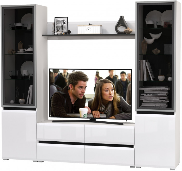 Сидней Комплектация № 049, корпус белый/чёрный/фасады МДФ белый глянец