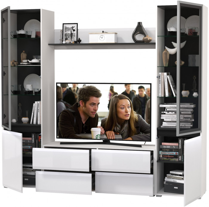 Сидней Комплектация № 049, корпус белый/чёрный/фасады МДФ белый глянец