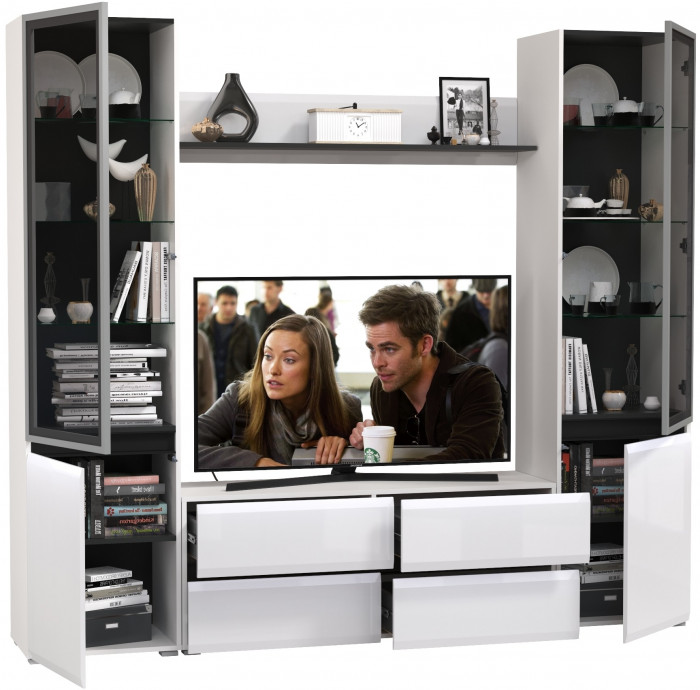 Сидней Комплектация № 049, корпус белый/чёрный/фасады МДФ белый глянец