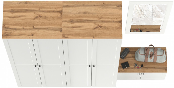 Остин Прихожая 30, цвет белый шагрень/дуб крафт золотой, ШхГхВ 240х54,3х229,6 см., универсальная сборка