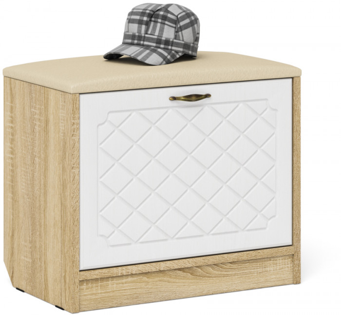 Прихожая П-6 Компоновка № 31, цвет дуб сонома/фасады МДФ белое дерево фрезеровка ромб, ШхГхВ 200х50х210 см., универсальная сборка