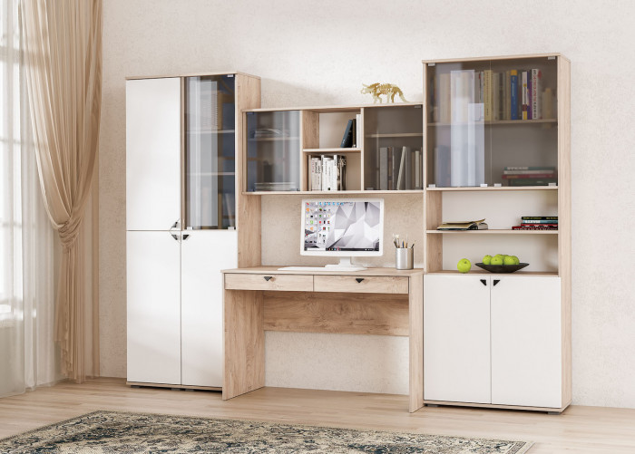 Бостон 13.155 Шкаф, дуб эндгрейн элегантный/фасады МДФ милк рикамо софт