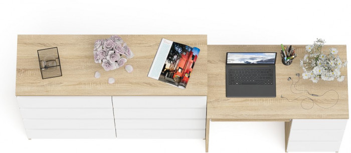 Мори компьютерный стол МС-6 правый + Комод МК1200.8, дуб сонома/белый