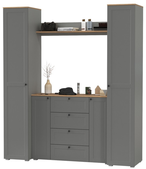 Остин Прихожая 74, цвет серый графит/дуб крафт золотой, ШхГхВ 200х54,3х229,6 см., универсальная сборка