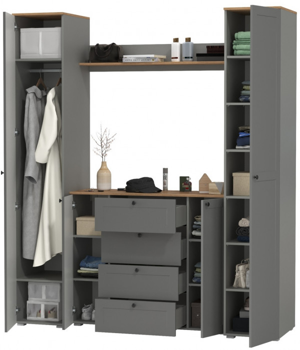 Остин Прихожая 74, цвет серый графит/дуб крафт золотой, ШхГхВ 200х54,3х229,6 см., универсальная сборка