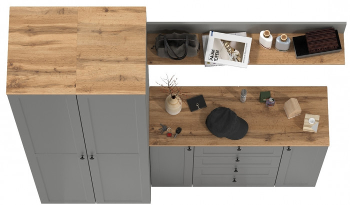 Остин Прихожая 74, цвет серый графит/дуб крафт золотой, ШхГхВ 200х54,3х229,6 см., универсальная сборка