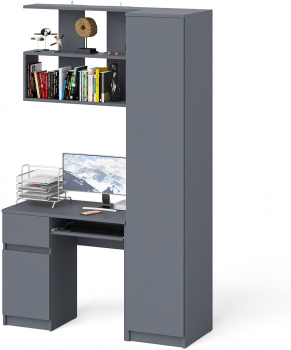 Мори Стол компьютерный МС-1 левый + Пенал МШ400.1 + Полка 900, цвет графит, ШхГхВ 130,4х50,4х209,6 см., НЕ универсальная сборка