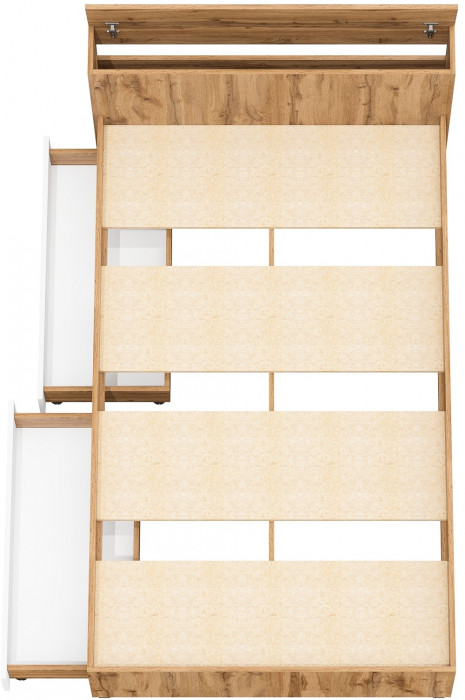 Ксения Кровать с ящиками 1200, цвет дуб вотан/белый, ШхГхВ 126,4х221,6х72 см., сп.м. 1200х2000 мм., без матраса, основание есть, ун. сб.