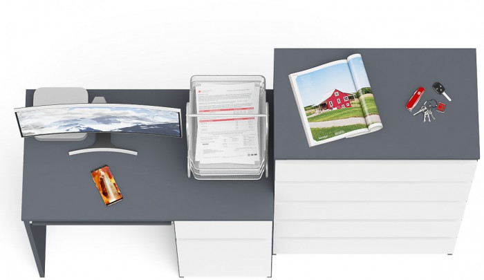 Мори компьютерный стол МС-1 правый + Комод МК700.5, графит/белый