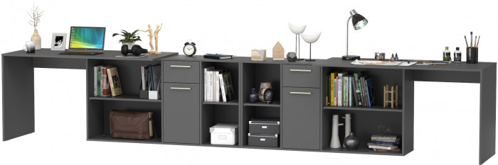 Лайт Стол письменный 03.245.01 + 03.245.01, цвет тёмно-серый, ШхГхВ 342,9х136,2х75,2 см.(угловой) или 407,4х60х75,2 см.(прямой), универсальная сборка