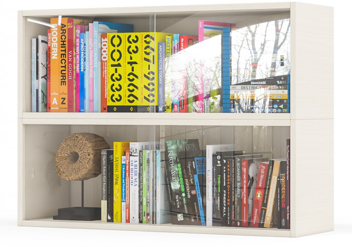 Две полки книжных С-МД-КН01, цвет дуб, ШхГхВ размер каждой полки в отдельности: 83х25х30 см., стеклянные дверцы