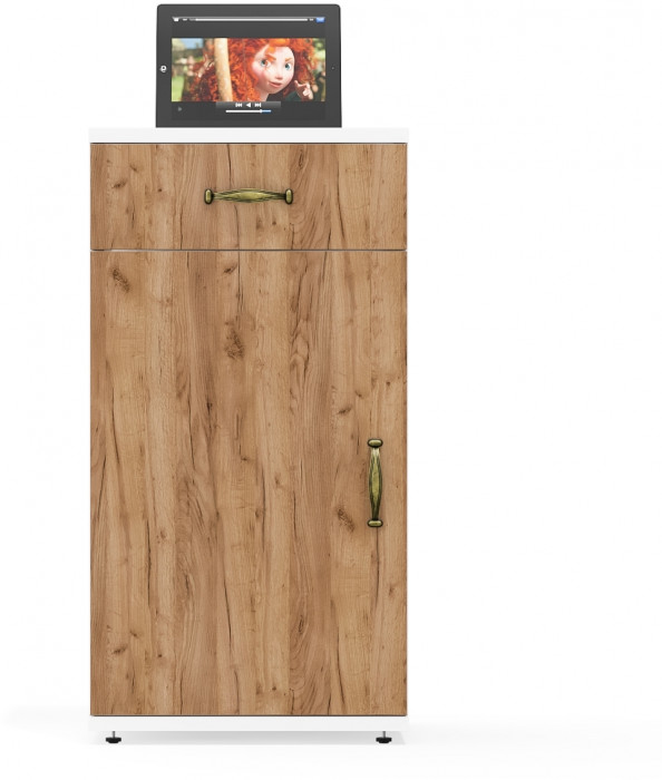 Лидер-8 Модуль Тумба МД 3.15, цвет белый шагрень/крафт золото, ШхГхВ 40х30х75 см., универсальная сборка (выдвижной ящик и дверка)