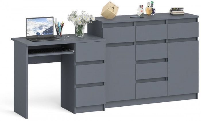 Мори Стол компьютерный МС-6 правый + Комод МК1200.4, цвет графит, ШхГхВ 210,4х50х94 см., выдвижные ящики справа, НЕ универсальная сборка